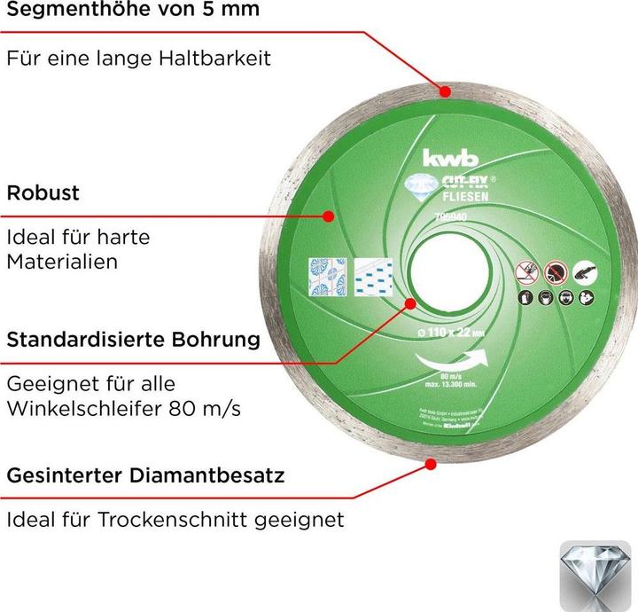 Produktbild kwb Diamant-Trennscheibe Fliesen 110