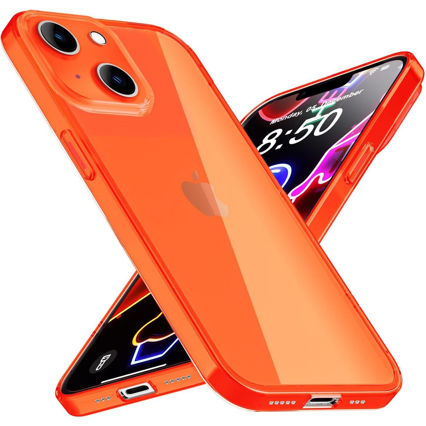 Nalia Klar Transparente Neon Silikon Hülle (Apple iPhone 14 Plus), Smartphone Hülle, Orange