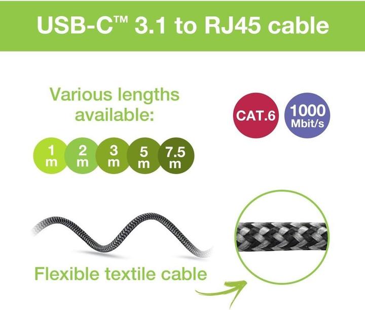 Produktbild Techly Kabel sieciowy USB-C na Gigabit Ethernet RJ45 3m (CAT6, 3 m)
