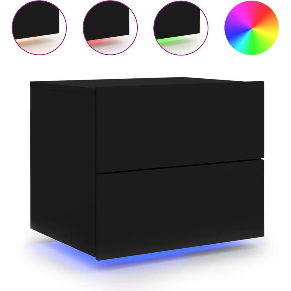 Thumbnail - VidaXL, Nachttisch, Wand-Nachttisch mit LED-Leuchten Schwarz,Farbe (50 x 39 x 41 cm)