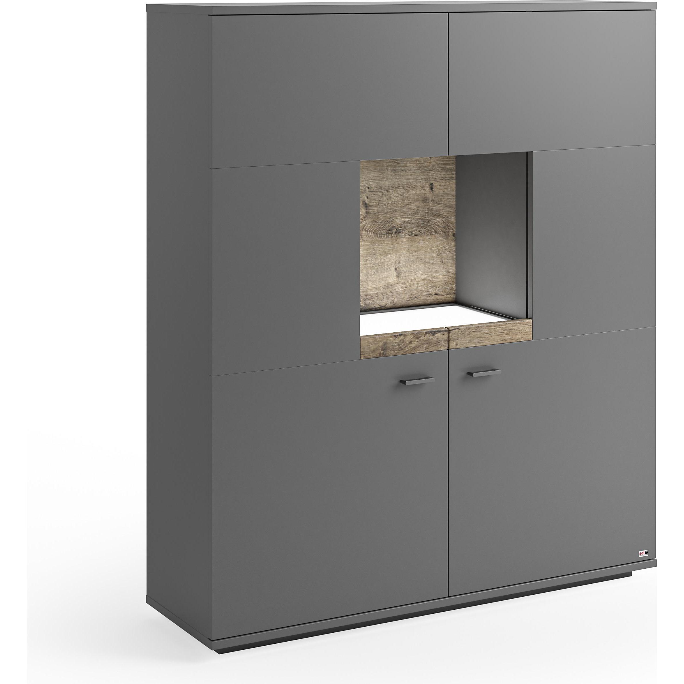 Set One by Musterring, Kommode + Sideboard, Set One Lancaster TYP 52 Highboard zerlegt Grau Antrazit/Eiche Ribbeck Cogna...