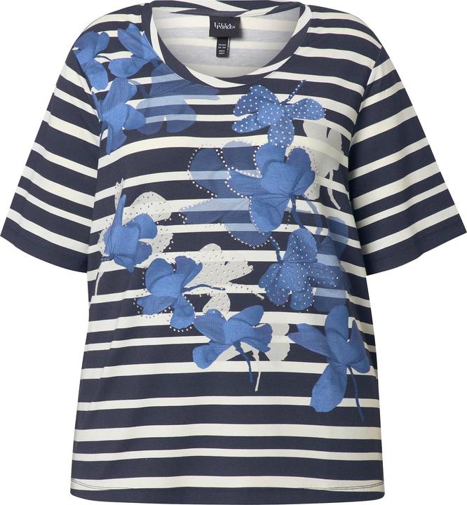 Actual product image Ulla Popken Striped Short Sleeve Flower Graphic Tee (62)