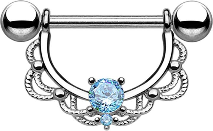 Produktbild Star Piercing Barbell Halbkranz silber mit Kristall aqua (ohne Messing, Chirurgenstahl 316L)
