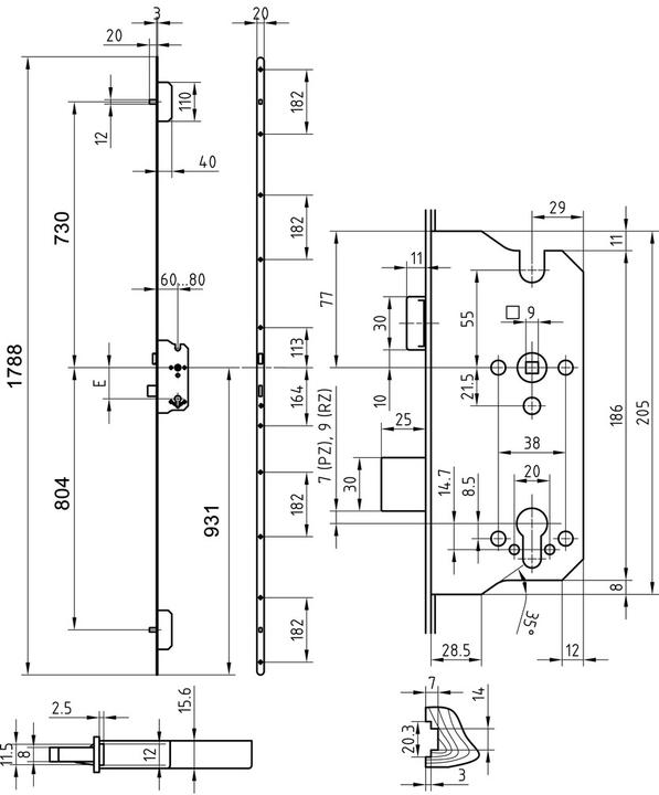 Actual product image Glutz Multi-point locks MINT 18936 for E-fittings