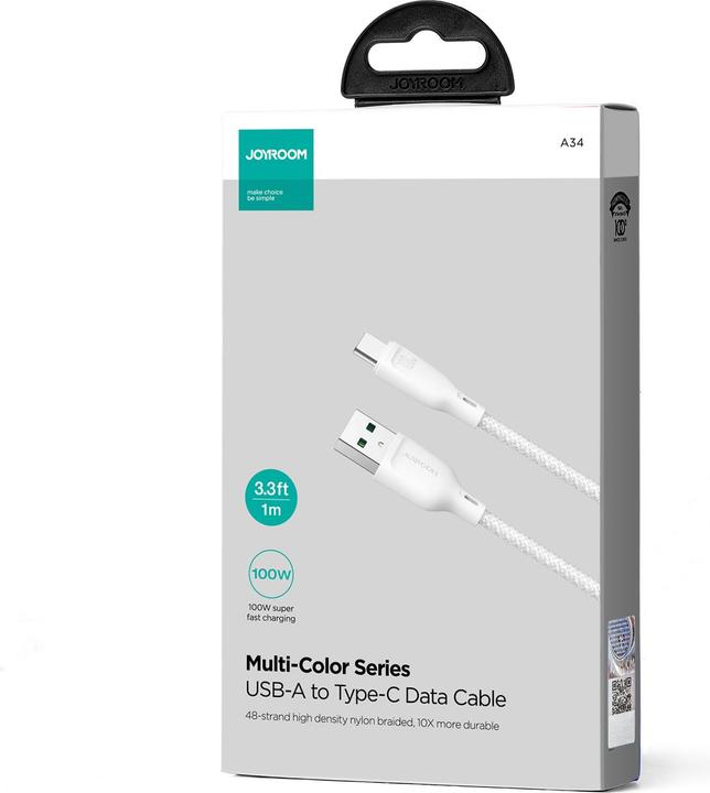 Produktbild Joyroom Multi-Color Series SA34-AC6 USB-A/USB-C-Kabel 100 W, schnelle Übertragung, 1 m – Weiss (1 m, USB 3.0, 100 W)