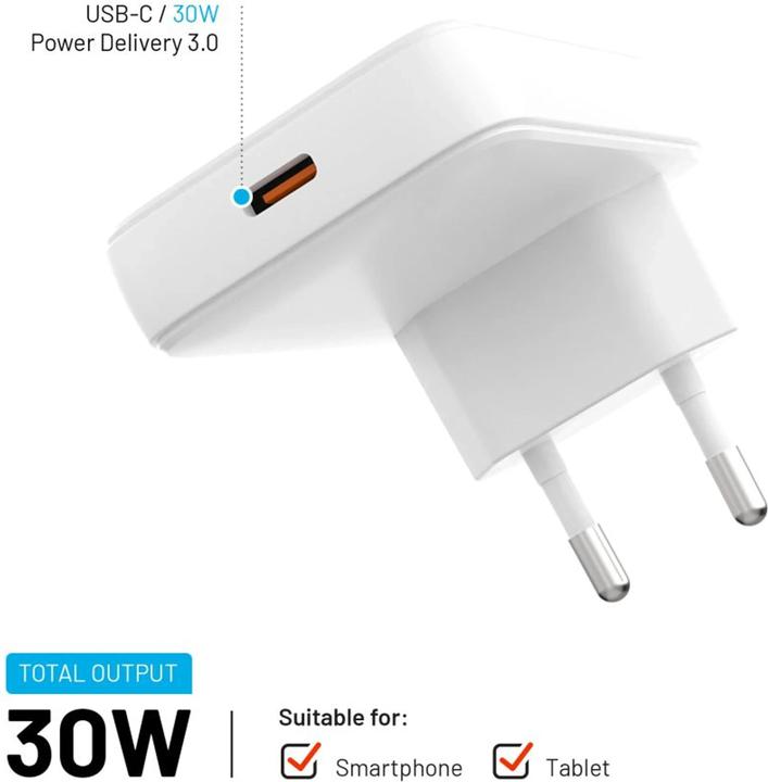 Produktbild Fixed - Wall Charger (FIXCG30S-C-WH) - Slim Design, Type-C, GaN, Power Delivery 3.0, 30W - White (30 W, 1 Port)
