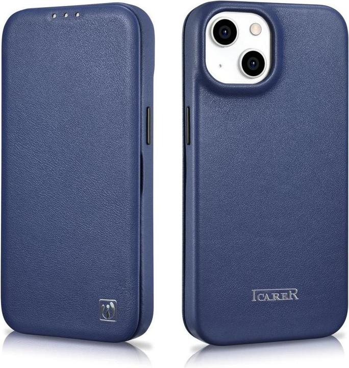 Actual product image iCarer CE Premium Leather Folio Case for iPhone 14 Plus Magnetic Flip Leather Folio Case MagSafe Blu (Apple iPhone 14 Plus)