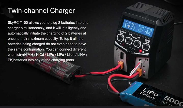 Actual product image SkyRC Dual charger T100 (100 W, 2 ports)