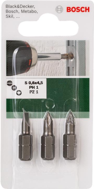 Produktbild Bosch Zubehör 3tlg. Schrauberbit-Set Standard, gemischt (S, PH, PZ)