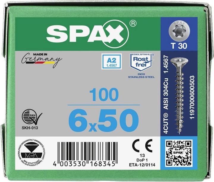 Actual product image Spax A2 Countersunk Multi-Head T-Star Plus T30 Fully Threaded (100 Screws per piece)