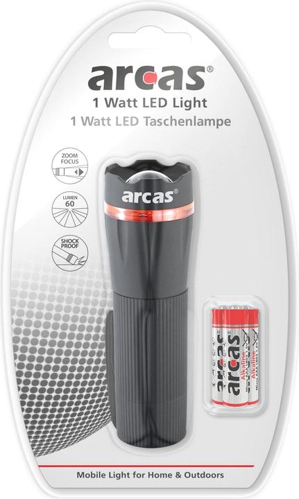 Image du produit Arcas ARC-1 Watt Zoom LED plastic torch / 1 x High Power LED, 60 lumen (3.25 cm, 60 lm)