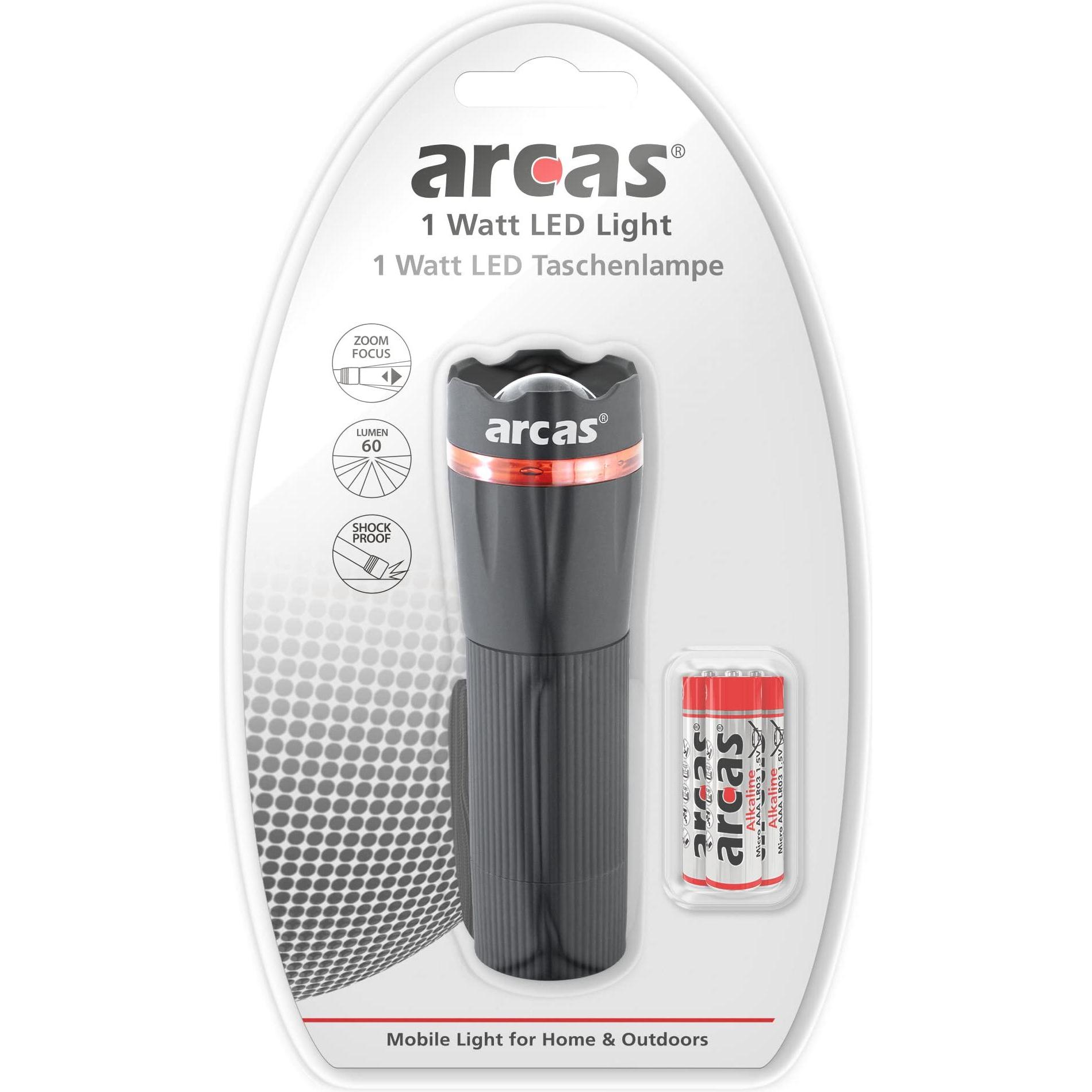 Arcas, Torcia, ARC-1 Watt Zoom LED torcia in plastica / 1 x LED ad alta potenza, 60 lumen (3.25 cm, 60 lm)