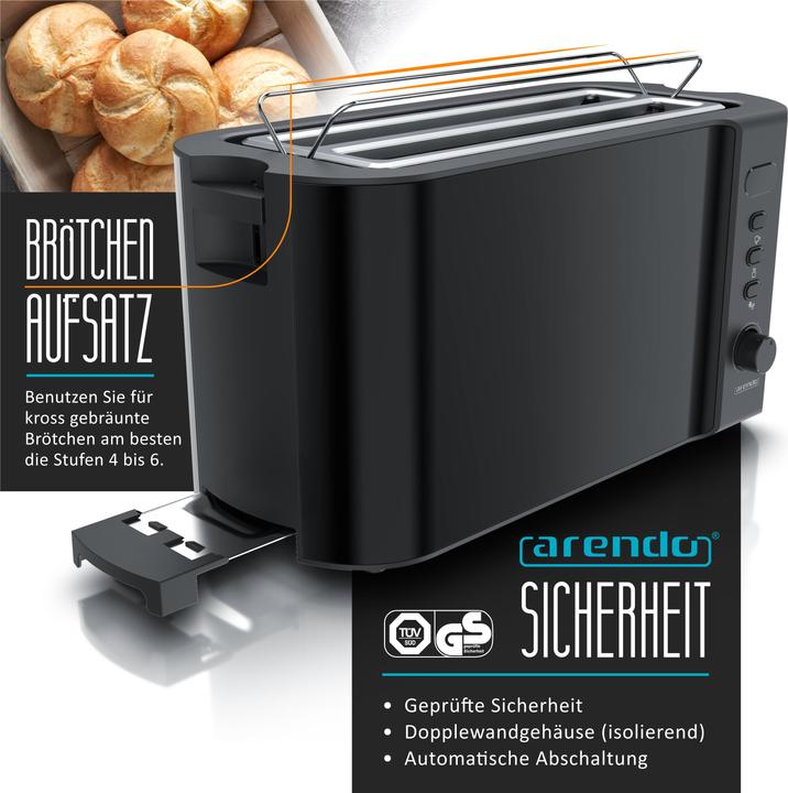 Actual product image Arendo Toaster Langschlitz Edelstahl 4 Scheiben, Brötchenaufsatz, Display mit Restzeitanzeige, Doppelwand