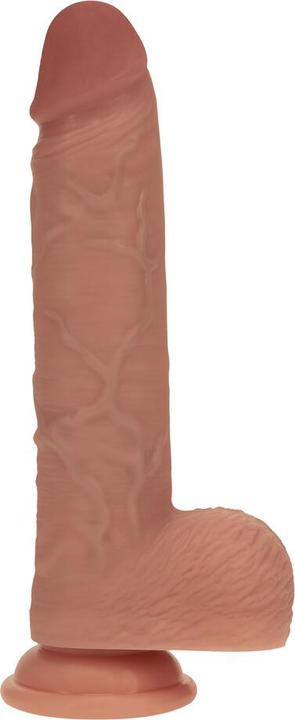Actual product image RealRock Dual Density Silicone Realistic Vibrating Thrusting Dildo with Balls - 8 / 20,3 cm - Tan