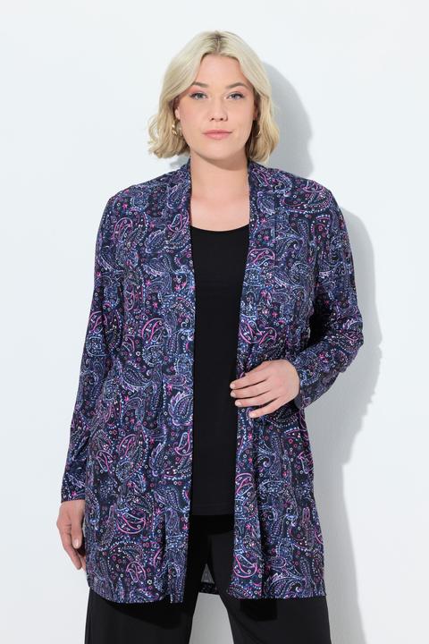 Actual product image Ulla Popken Paisley Matte Jersey Open Front Long Sleeve Jacket (58)