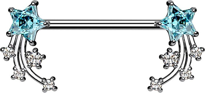 Produktbild Star Piercing Barbell silber Sternschnuppe aqua (Chirurgenstahl 316L, Messing)
