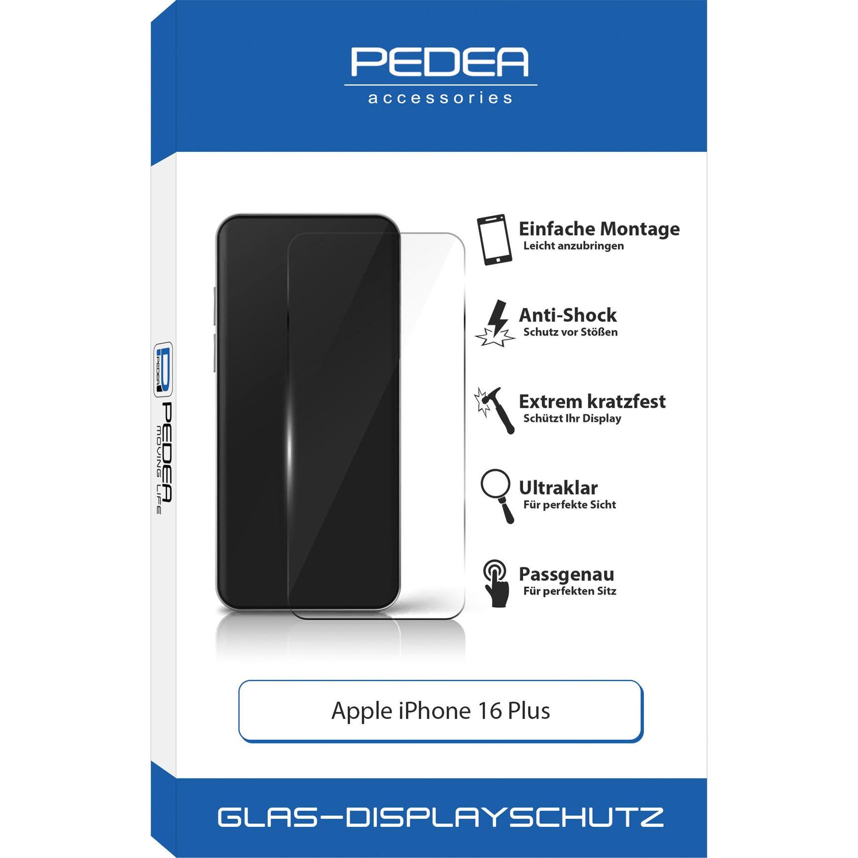 Pedea Display-Schutzglas Apple iPhone 16 Plus (1 Stück, Apple iPhone 16 Plus), Smartphone Schutzfolie, Transparent