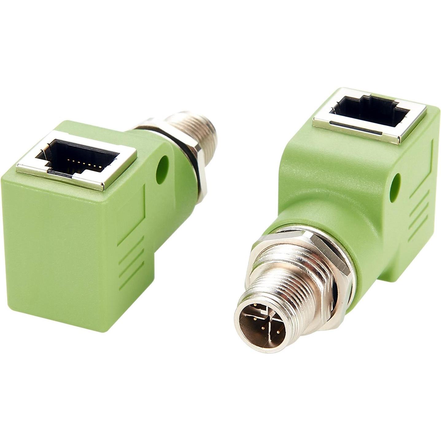 Thumbnail - Exsys Adapter M12 X-code ST - RJ45 BU 90° (RJ45 (1x)), Netzwerkadapter, Grün