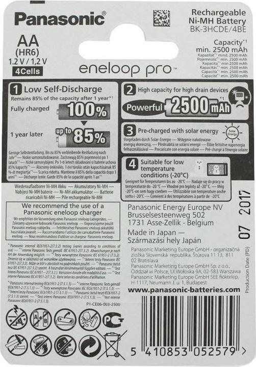 Actual product image Panasonic Battery XX Technology HR-3UWX min. 2500mAh and BatteryBox from (4 pcs., AA, 2500 mAh)