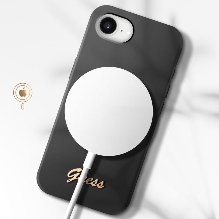 Immagine prodotto Guess - Silicone Script Metal Logo (GUHMPSE4SMBSLK) - iPhone 16e - Black (Apple iPhone 16e, Apple iPhone 17e)