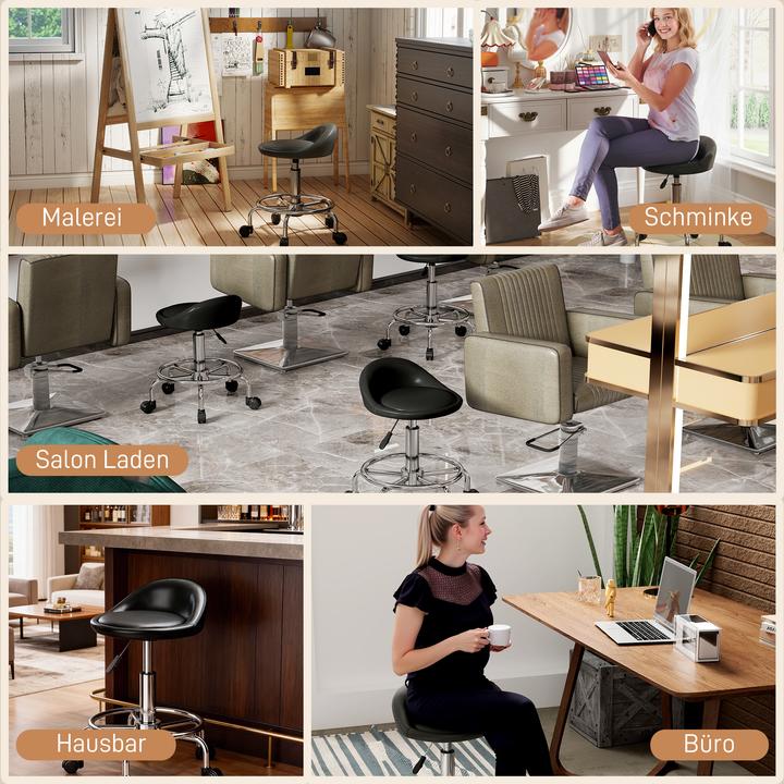 Actual product image Homcom Rollhocker Kunstleder, Metall Schwarz (49 - 65 cm)