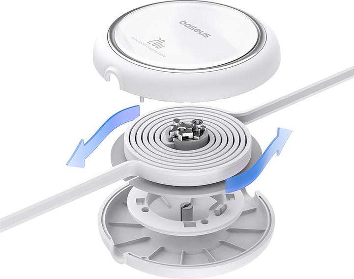 Actual product image Baseus Free2Pull retractable USB-C / Lightning cable 20W 1m - white (1 m, USB 2.0, 20 W)