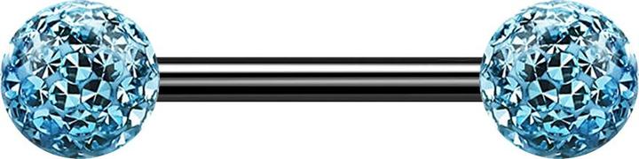 Actual product image Star Piercing Barbell black with two crystal balls aqua epoxy protective layer (without brass, Titanium)