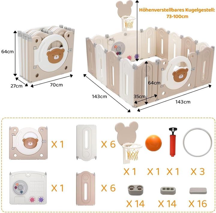 Image du produit Milkii klappbares Laufgitter/ Laufstall & Spielplatz, Bär, 150 x 150 cm (150 cm, 150 cm)