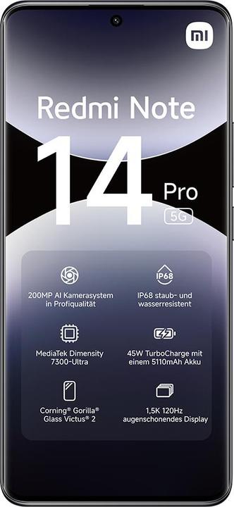 Produktbild Xiaomi Redmi Note 14 Pro 5G (512 GB, Midnight Black, 6.67", Dual SIM, 5G)
