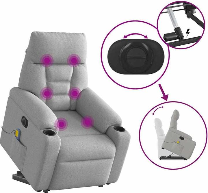 Produktbild VidaXL Massagesessel mit Aufstehhilfe Elektrisch Wolkengrau Stoff