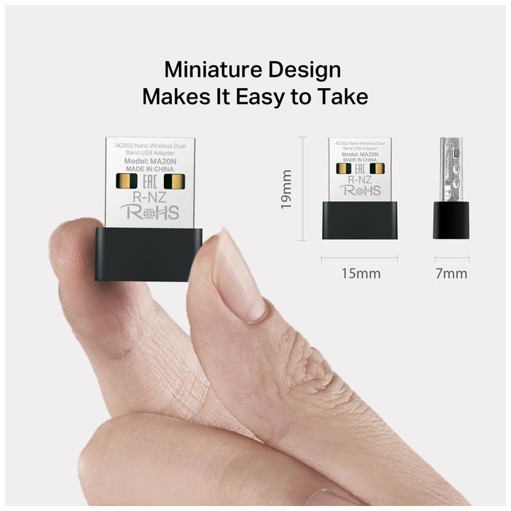 Productafbeelding TP-Link Mercusys MA20N WiFi USB Netwerkkaart, AC650 Nano Kaart, Dual Band, USB 2.0, WPA3, Plug & Pl (USB 2.0)