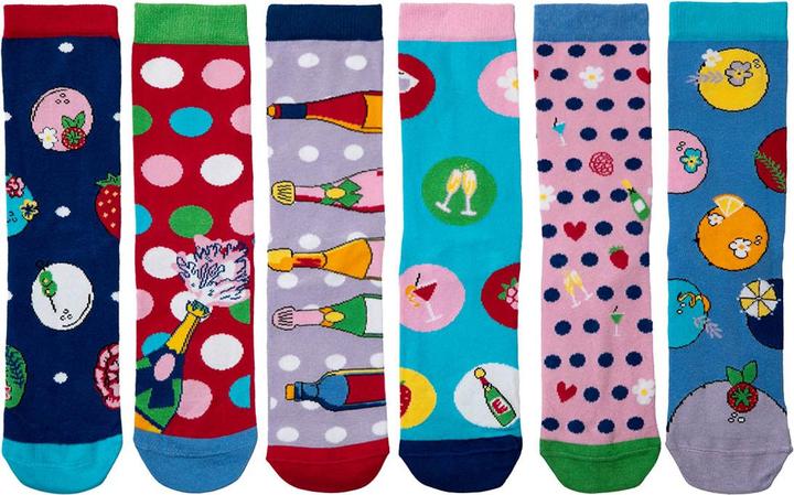 Actual product image United Oddsocks Let's Brunch Box of 6 Ladies Odd socks - US 6½ -10½ (Single pack, 37 - 42)