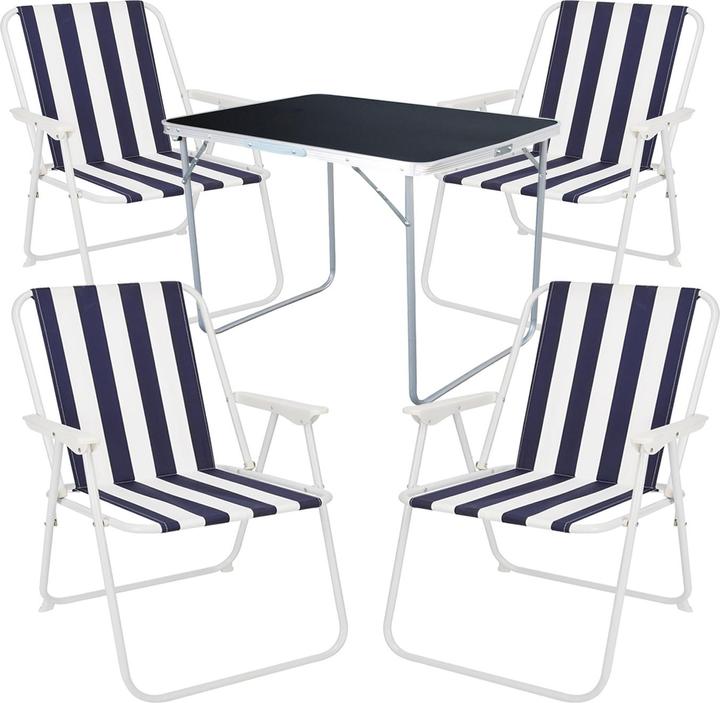 Produktbild Mojawo 5-tlg Camping Set Gartenmöbel Campingtisch + 4 Campingstuhl Klappstuhl Blau-Weiss