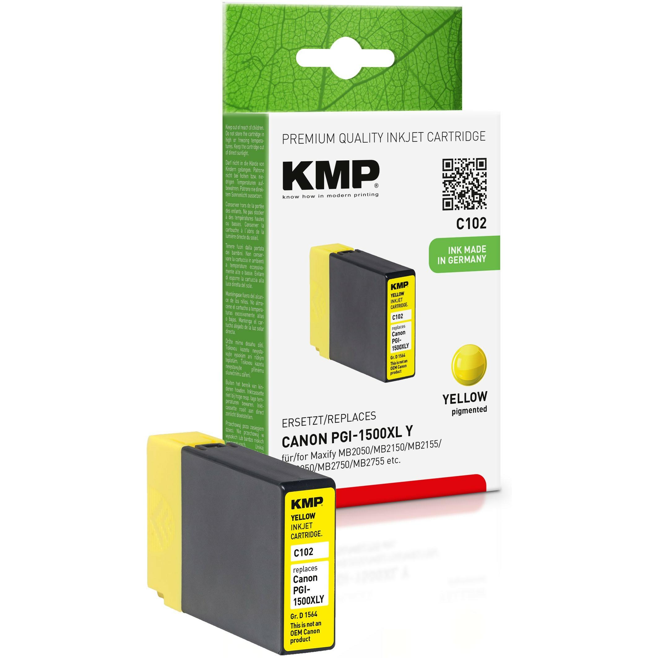 Thumbnail - KMP, Druckerpatrone, Tinte ersetzt PGI1500XLY (9195B001) (Y)