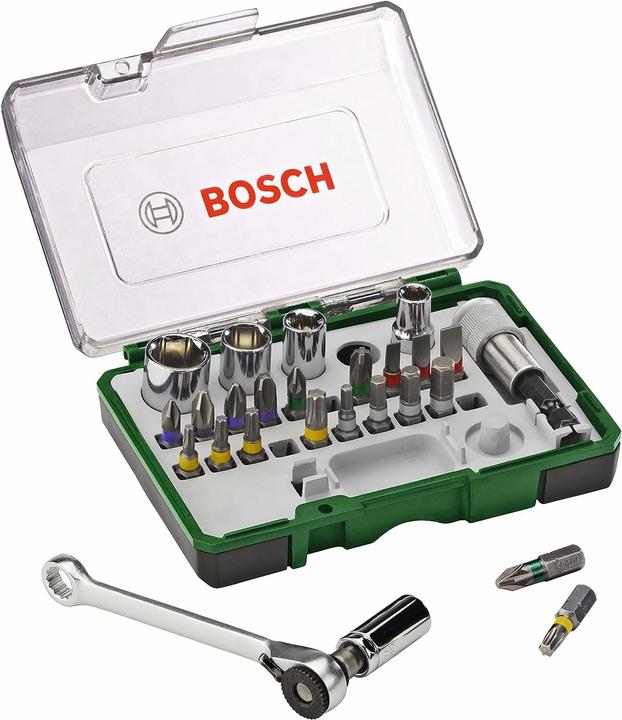 Bosch Professional Zubehör Schrauberbit- und Ratschen-Set, 27-teilig (Innensechskant, Kreuz Pozidriv PZ, Schraubschlitz)