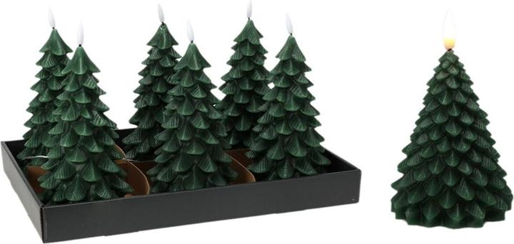 Tector Led wax candle with flame effect in the shape of a fir tree, dark green, 19cm