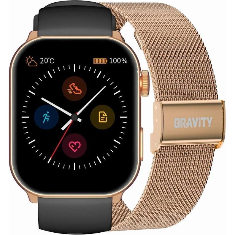 Gravity Smartwatch Damski GT28-5 Pasek + Bransoleta Różowe złoto Czarny, Smartwatch