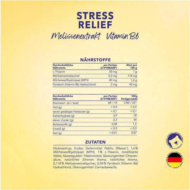 Nährwerte und Zutaten IVYBears Stress Relief (60 Stück, Gummies, 195 g)