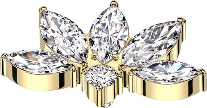 Actual product image Star Piercing Dermal Anchor half lotus flower gold-plated crystals silver (without brass, Titanium)