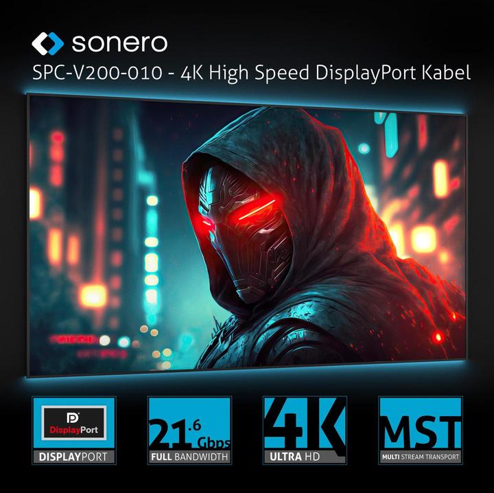 Image du produit Sonero Câble USB-C/DisplayPort, 4K60, mâle/mâle, gris/noir, 1 m (1 m)