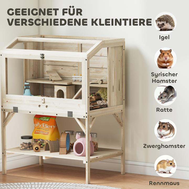 Image du produit PawHut Hamsterkäfig Tannenholz, Kunststoff Naturholz