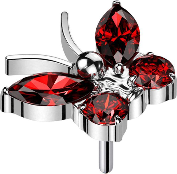 Immagine prodotto Star Piercing Threadless Farfalla Argento Cristalli Rosso (senza ottone, Titanio)