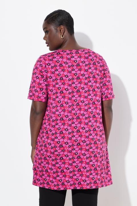 Produktbild Ulla Popken Longshirt, Blüten, A-Linie, Rundhals, Halbarm (50, 52)