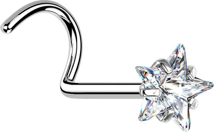 Produktbild Star Piercing Nasenstecker gebogen silber Kristallstern silber gefasst (ohne Messing, Chirurgenstahl 316L)