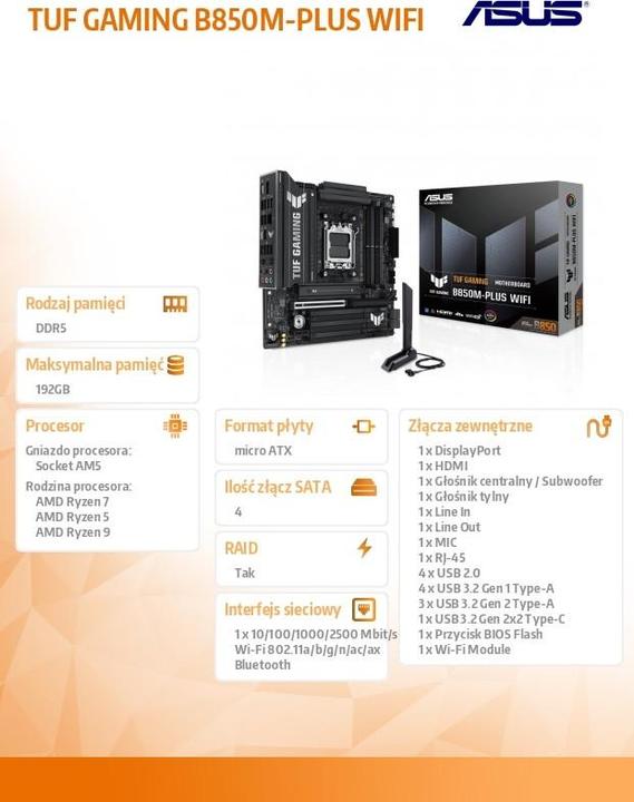 Actual product image ASUS TUF Gaming B850M-Plus Wifi (AM5, AMD B850, mATX)