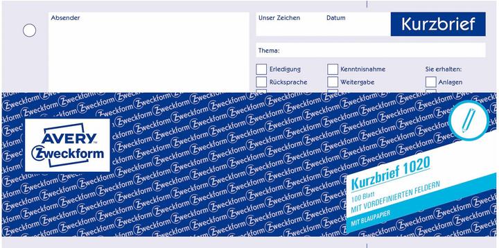 Productafbeelding Avery Korte briefvorm Boek 1020 (100x)