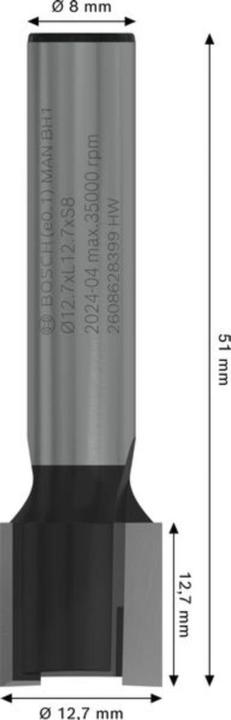 Produktbild Bosch Professional Zubehör Scharniernutfräser, 8 mm, D1 12,7 mm, L 12,7 mm, G 50,8 mm