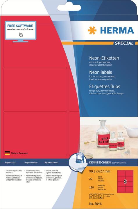 Produktbild HERMA Neon Etiketten A4