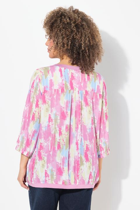 Immagine prodotto Ulla Popken Blusa in crêpe con orlo a costine, scollo a V e maniche a 3/4 (50, 52)