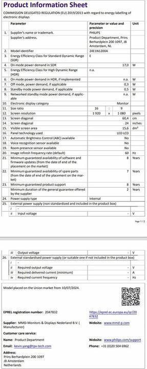 Actual product image Philips 24E1N1200A/00 (1920 x 1080 pixels, 23.80")